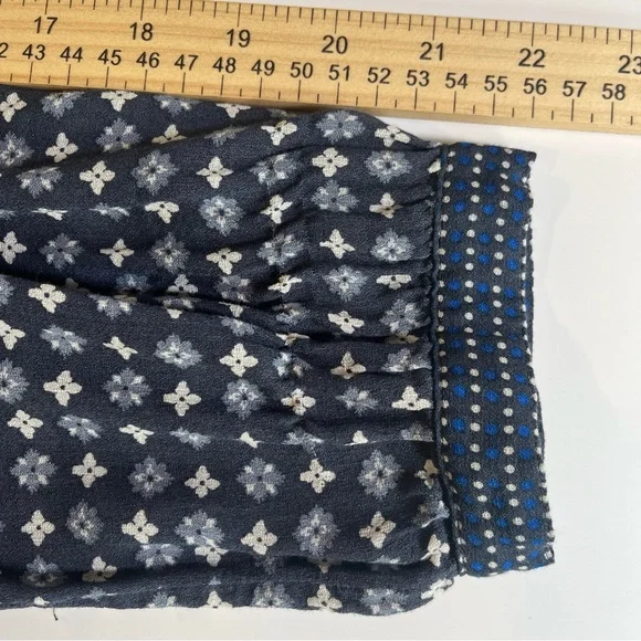 Lucky Brand Women's Floral Print 3/4 Sleeve Boho Blouse Tie Neck Blues Large - Picture 7 of 9